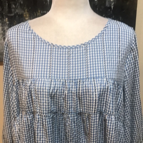 MAX Studio Blue and White Cropped Puffed Sleeved Oversized Peasant Top-M - Picture 6 of 13